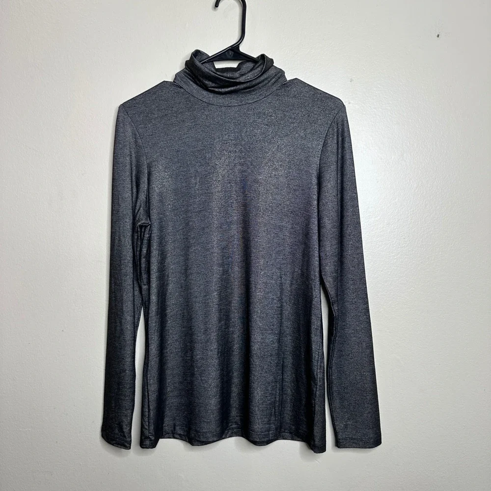 J.McLaughlin Turtleneck Gray Metallic Shimmer Long Sleeve Medium